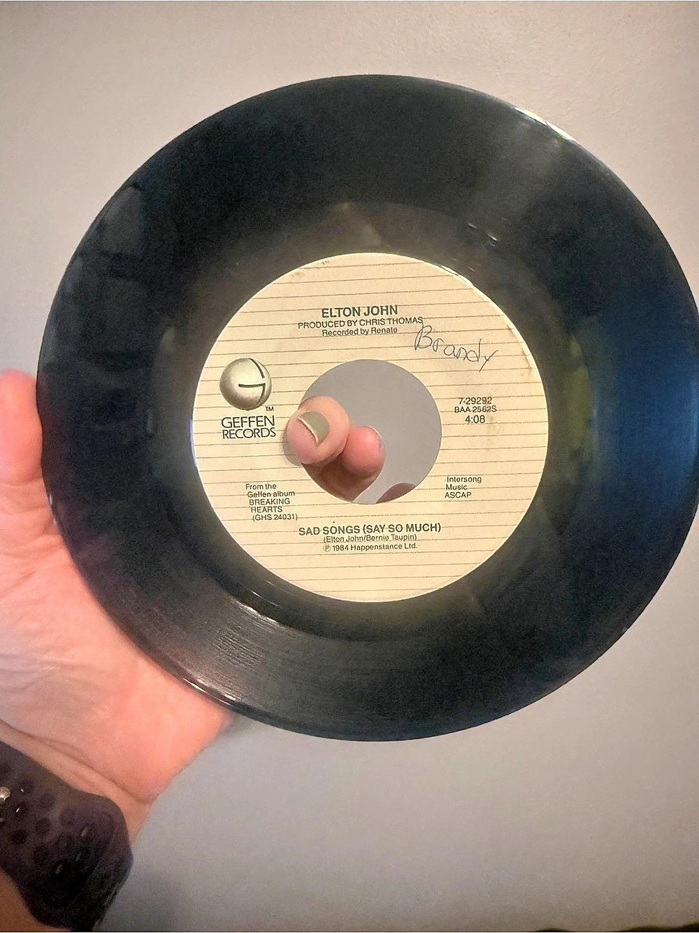 Geffen Records Sad Songs (Say So Much) / A Simple Man 7" Vinyl Single Elton John